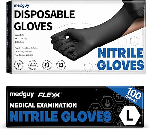 Guantes desechables de nitrilo, 4.5 mil, color negro, sin polvo, sin látex, aptos para alimentos, para examinación, tatuajes, preparación de