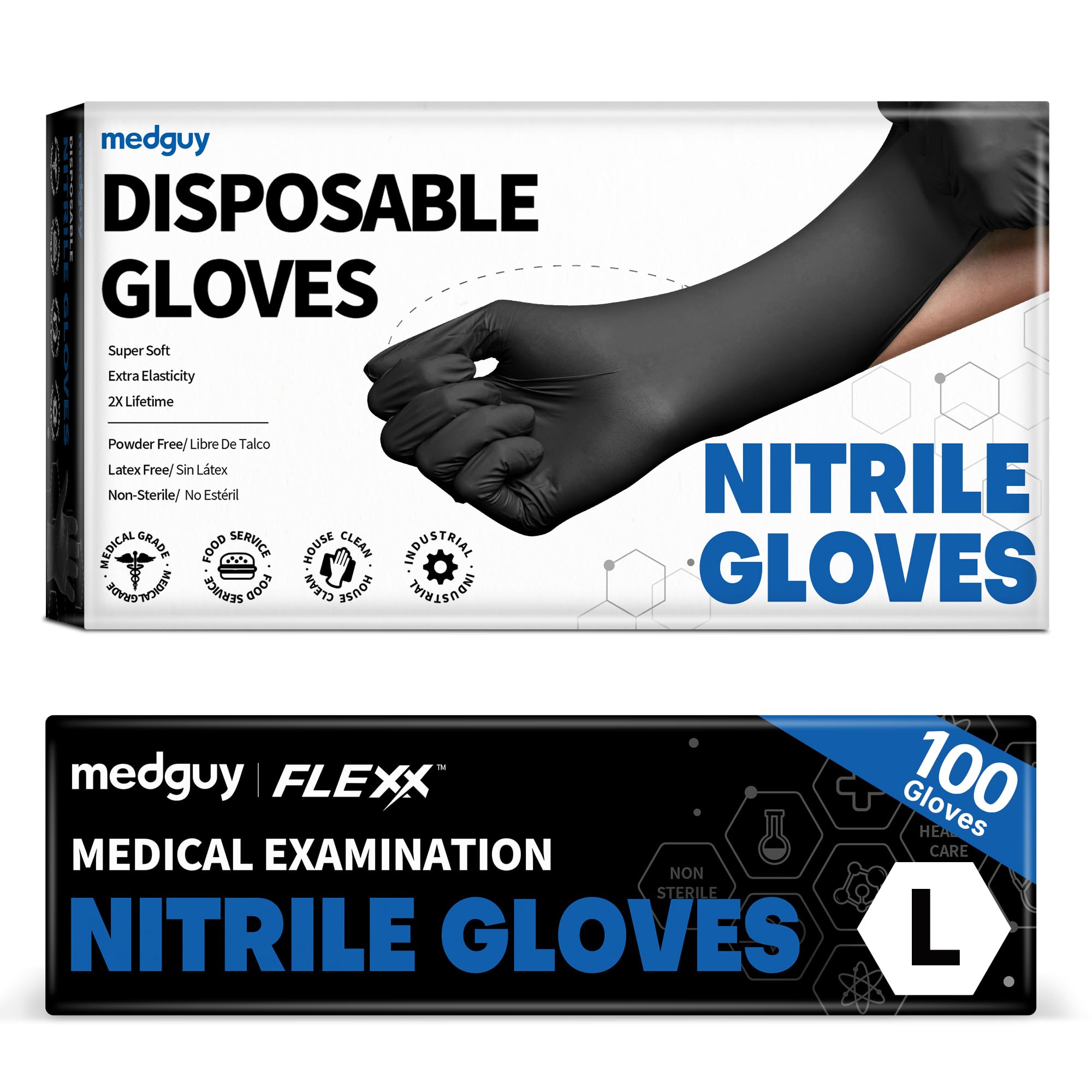 Medguy Nitrile Disposable Gloves, 4 Mil Black Powder-Free Latex-Free Food-Safe Glove for Medical Exam Tattoo Food Prep 100 Ct