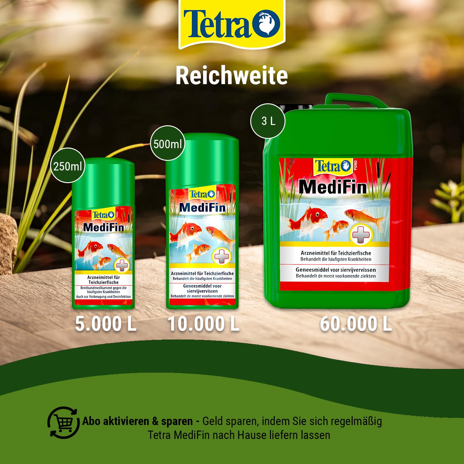Tetra Pond MediFin - Medikament für Teichfische gegen die häufigsten Krankheiten, auch zur Vorbeugung und Desinfektion, 3 L