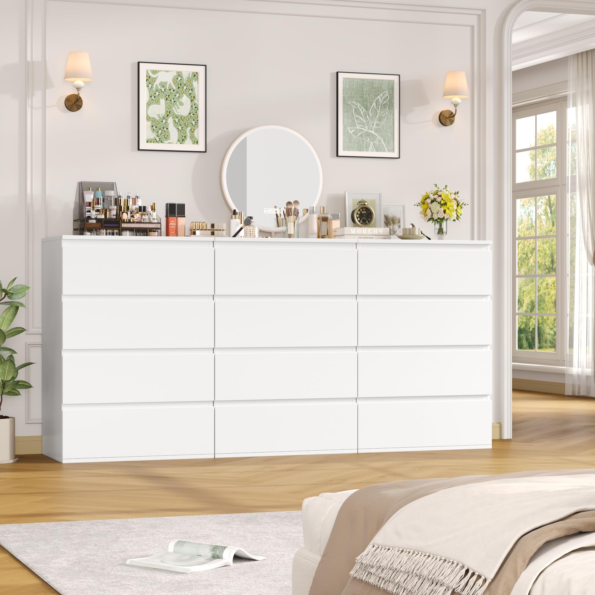 FOREHILL Cassettiera a 4 cassetti,Cassettiera Camera da Letto,Comò e Cassettiere in Legno,Mobiletto con Cassetti per Soggiorno, Camera da Letto, Corridoio, Cucina,60x40x80 cm Bianco