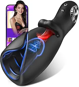 Male Sex Toys for Men Tongue Vibrator - EINSEO Male Masturbator AI Smart APP Control Pocket Pussy Stroker with 10 Licking & Vibrating Modes Penis Vibrator, Handheld Blowjob Adult Toys Massage Oils