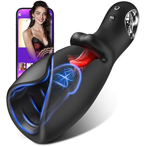 Male Sex Toys for Men Tongue Vibrator - EINSEO Male Masturbator AI Smart APP Control Pocket Pussy Stroker with 10 Licking & Vibrating Modes Penis Vibrator, Handheld Blowjob Adult Toys Massage Oils