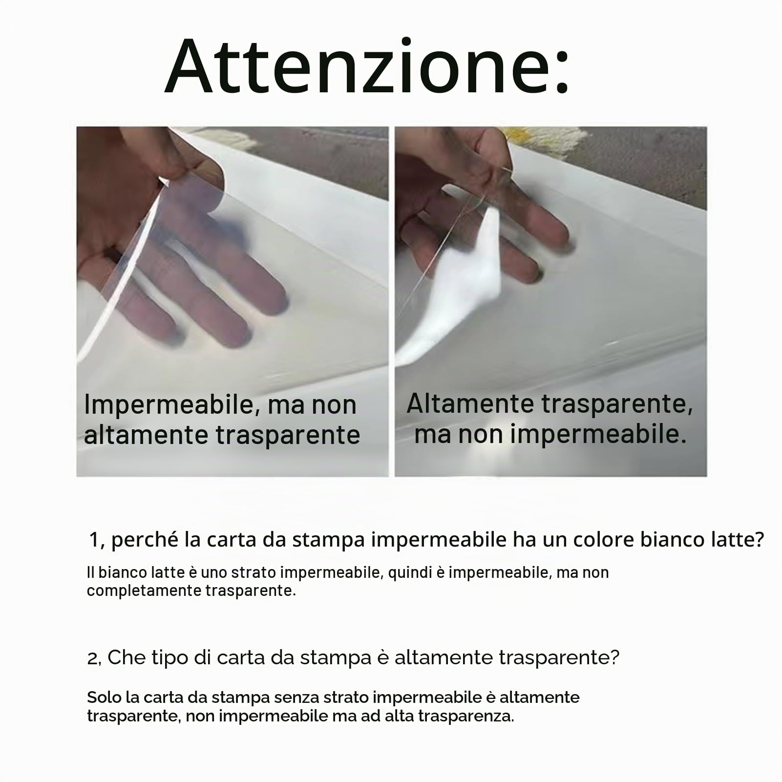 Pellicola adesiva in vinile trasparente impermeabile 25 fogli per stampanti laser e getto d'inchiostro
