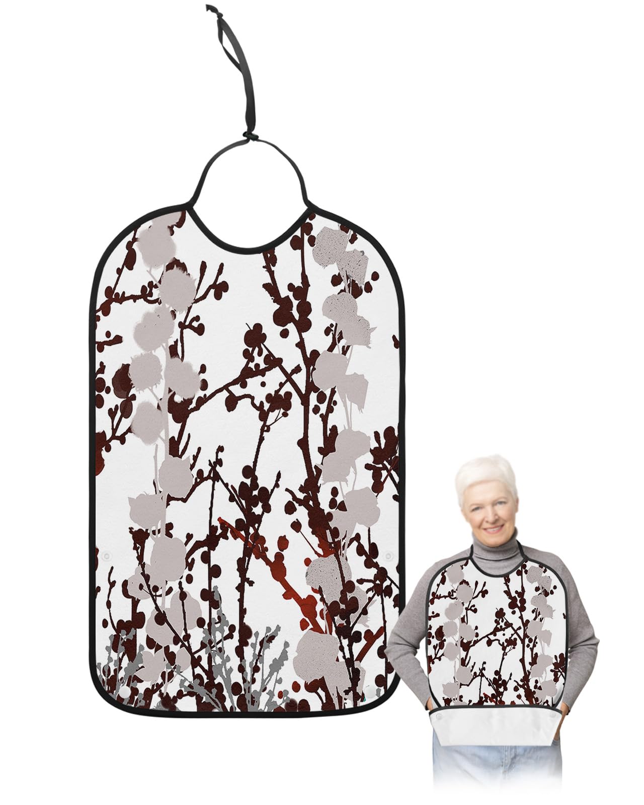 Ombre Branches Adult Bib for Adults Men, Women, Washable & Adjustable Terry Cloth Bib with Crumb Catcher Reusable Waterproof Clothing Clothes Protector Apron Retro Autumn Leaves Plant Flower