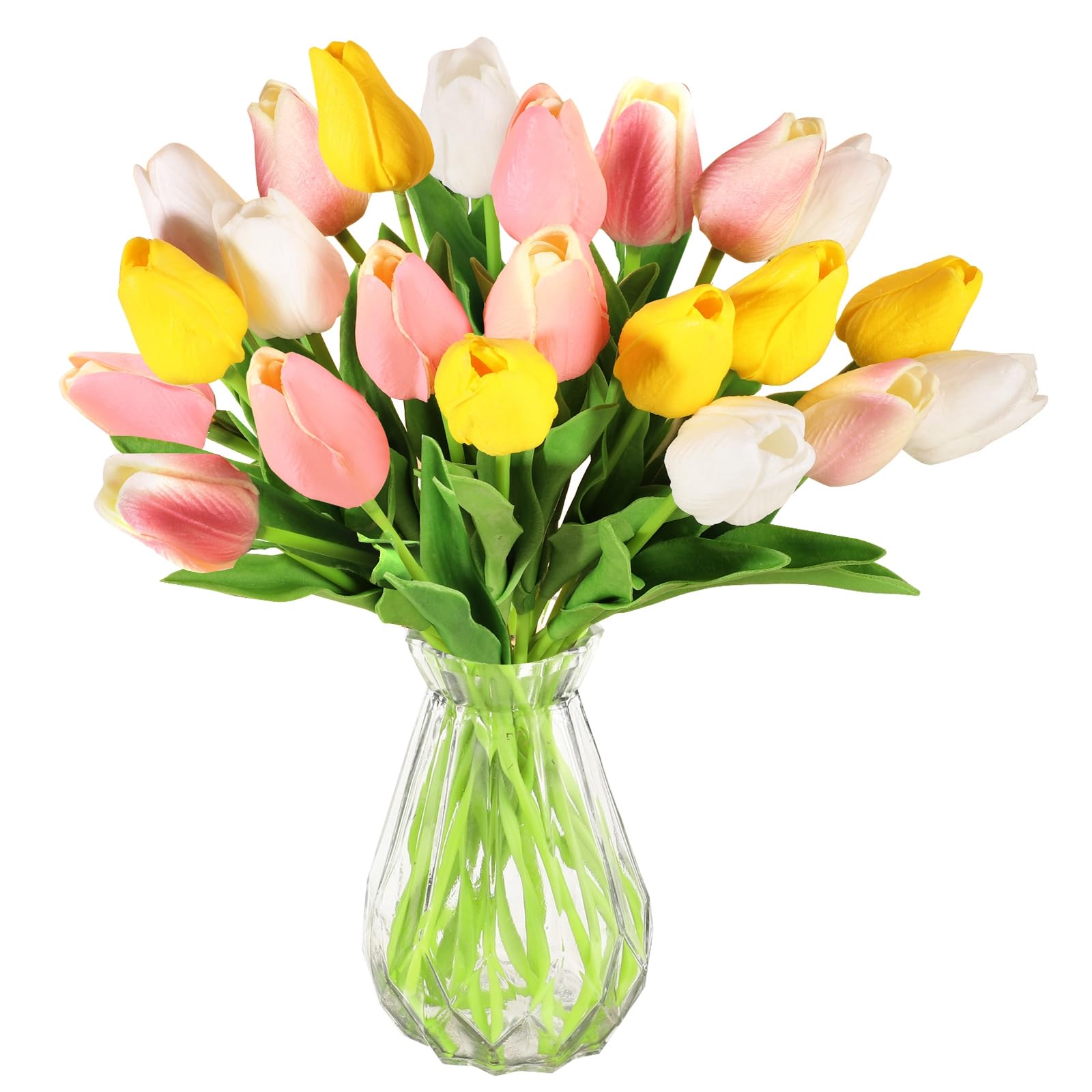 HuaJiao 22 Pcs Artificial Tulips Flowers, Real Touch Artificial Flowers Fake Flower Tulip for Party Home Garden Bridal Wedding Decoration DIY Floral Decor Multicolor