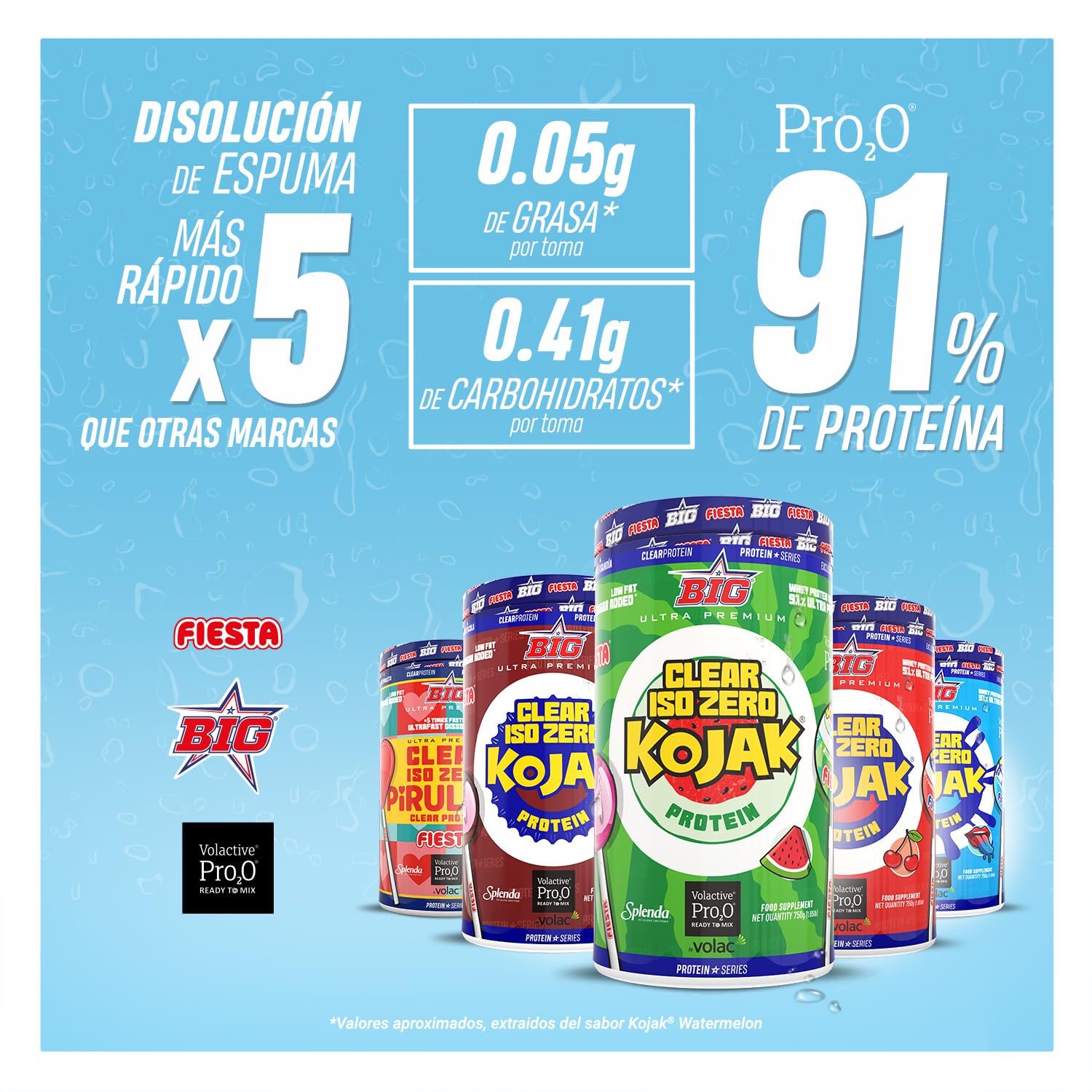 BIG - Proteina Clear Isolada - Clear Whey Protein - Sabor Kojak - Proteina Suero de Leche - Materia Prima Premium - Masa Muscular, Recuperación - Textura Tipo Isotónica - (750g, Cereza Original)