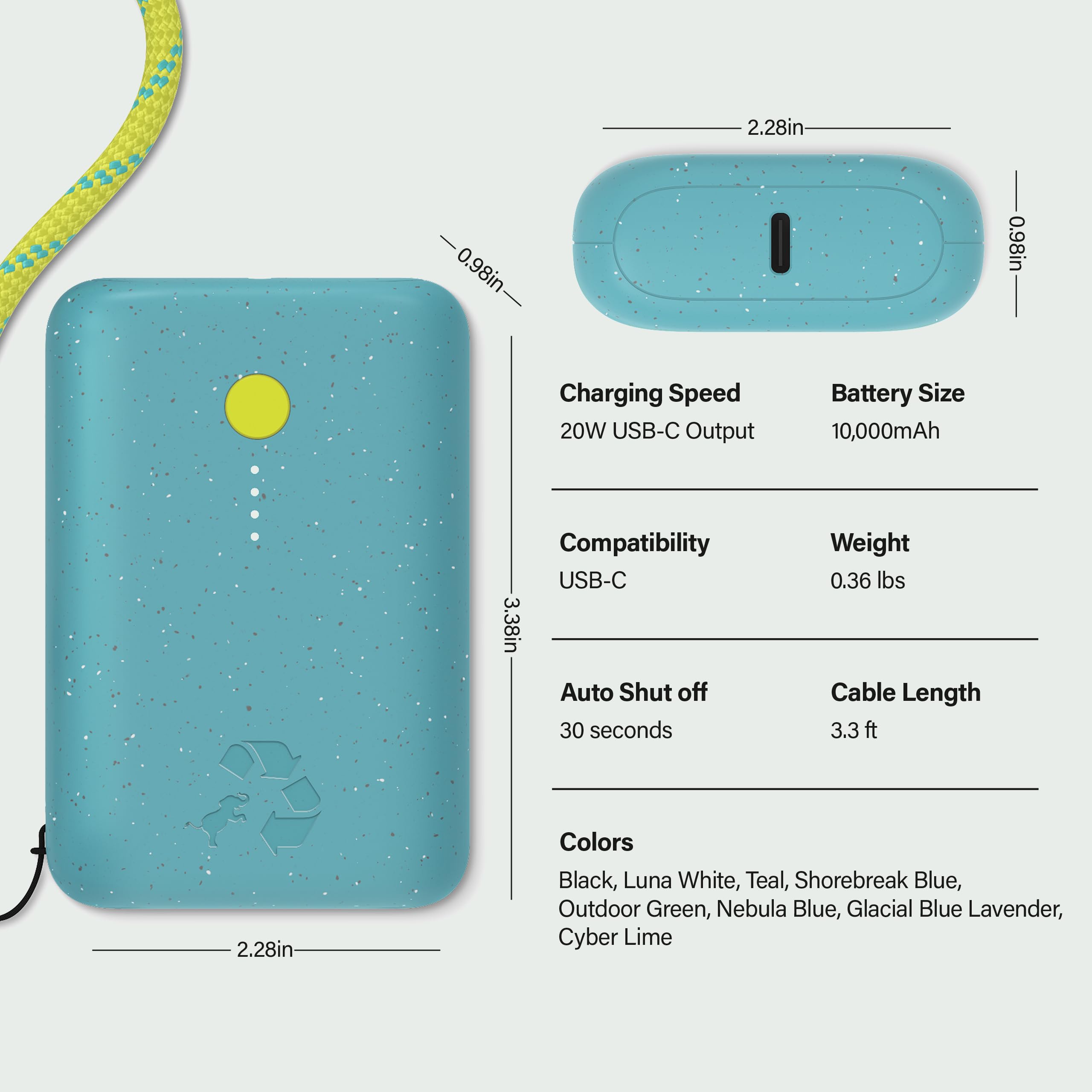 Nimble Champ Caricabatterie portatile, 10.000 mAh, ricarica rapida, 20 W doppia batteria USB-C con cavo, batteria essenziale da viaggio per iPhone, laptop, tablet, pixel, iPad, MacBook, Kindle Airpod