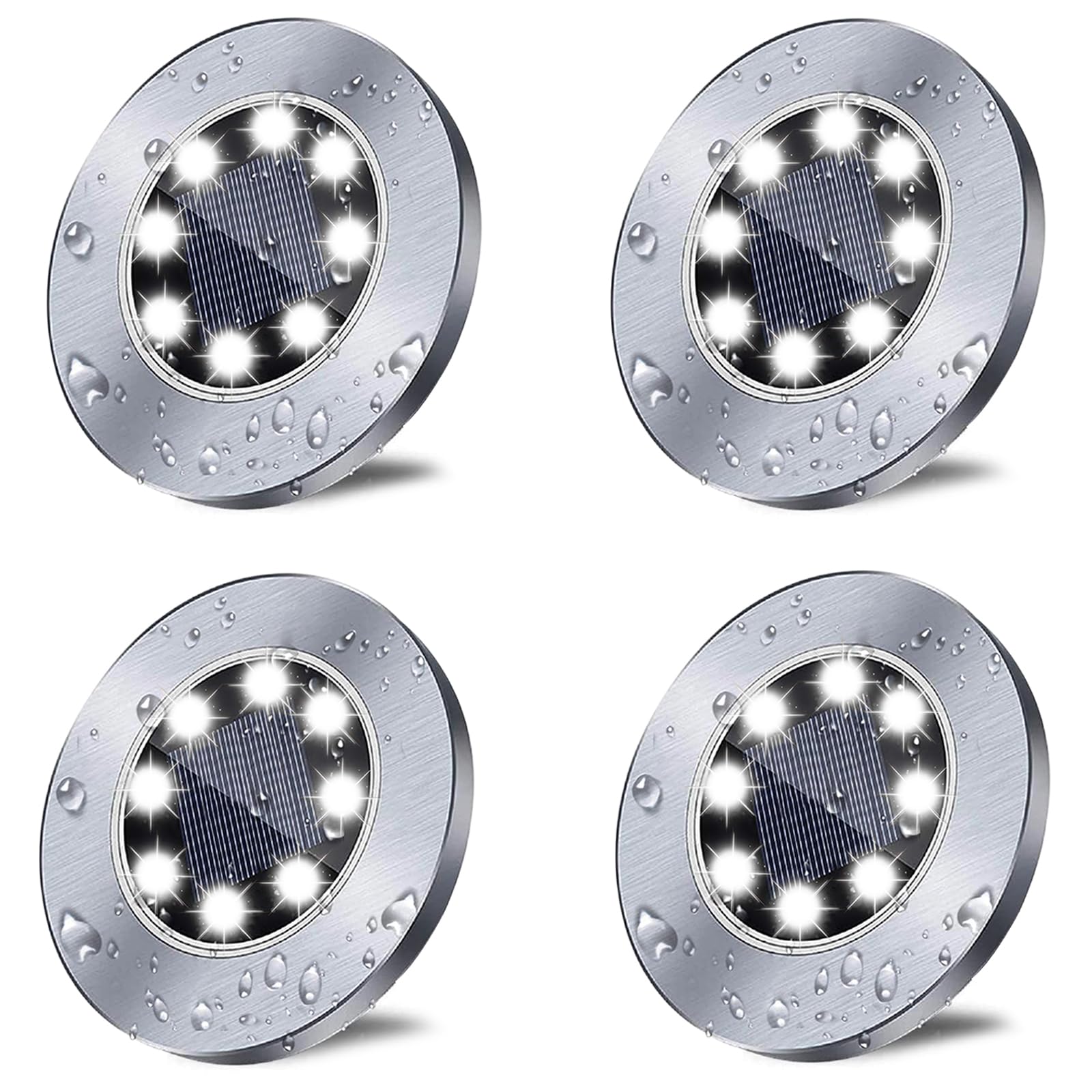 Solar Ground Lights, 4 Pack 8 LED White Solar Pathway Lights, Waterproof, Modern, Outdoor, In-Ground, Garden, Path, Deck, Lawn, Patio, Walkway