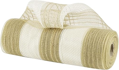 MEEDEE Cinta de malla de yute de 10 pulgadas, cinta de malla de yute natural y blanca de rayas anchas para otoño, Navidad, corona de arpillera, disponible en Yaxa Mexico