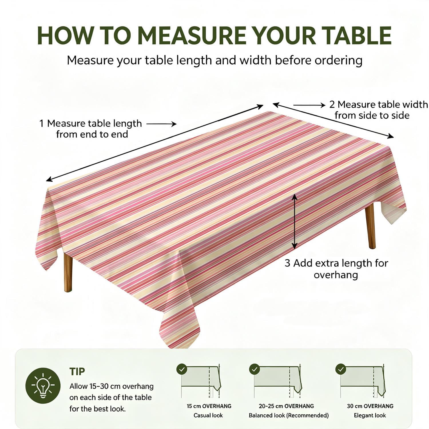 Tischdecke abwaschbar Polyester Bunte dünne Streifen 260 x 140 cm | Wasserabweisend, bedruckter pastell Streifenmuster Polyesterstoff, platzsparend faltbar, rechteckig, für Küche & Outdoor