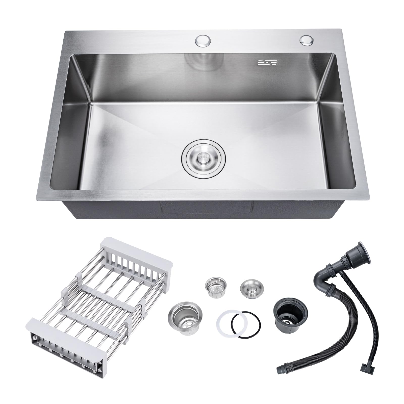 23.6 x 17.7 Inch Kitchen Sink, T304 Stainless Steel Sink, Top Mount Kitchen Sinks with Basket Strainer and Pipe