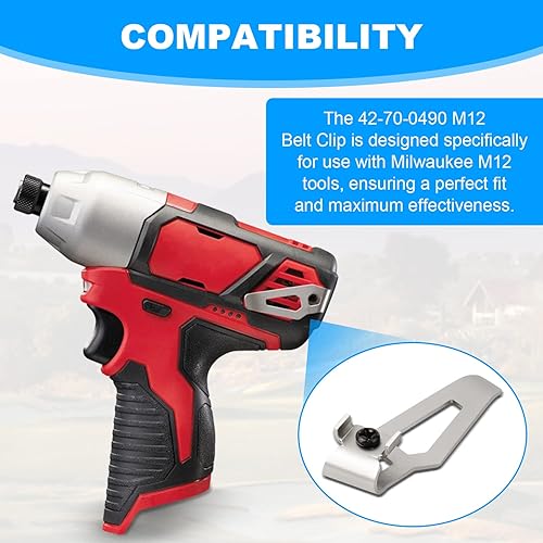 Miniatura 5 de 42-70-0490 Conjunto de clip de cinturón M12 para Milwaukee M12 2461-20 Gancho de cinturón de llave de impacto cuadrada de 14 "(2 piezas)