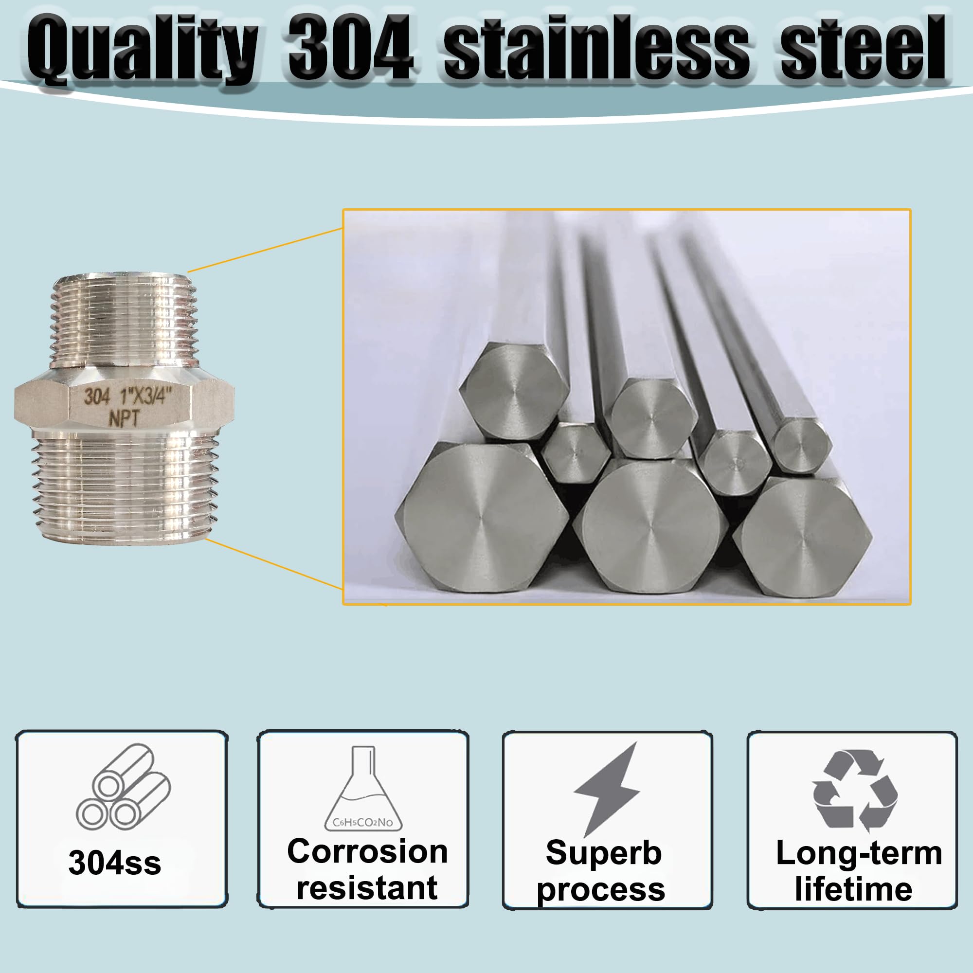 Réducteur hexagonal fileté mâle 1/2" x 1/4" NPT, adaptateur de raccord de tuyau de réduction en acier inoxydable 304, connecteur réducteur 2000 psi