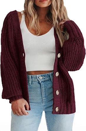 Eytino Womens Plus Size Cardigan Sweater Long Sleeve Button Down Chunky Knit Open Front Cardigans Outwear1X-5X