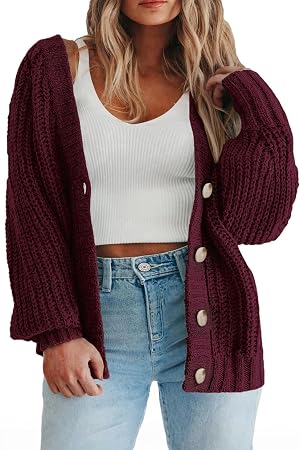 Eytino Womens Plus Size Cardigan Sweater Long Sleeve Button Down Chunky Knit Open Front Cardigans Outwear 1X-5X