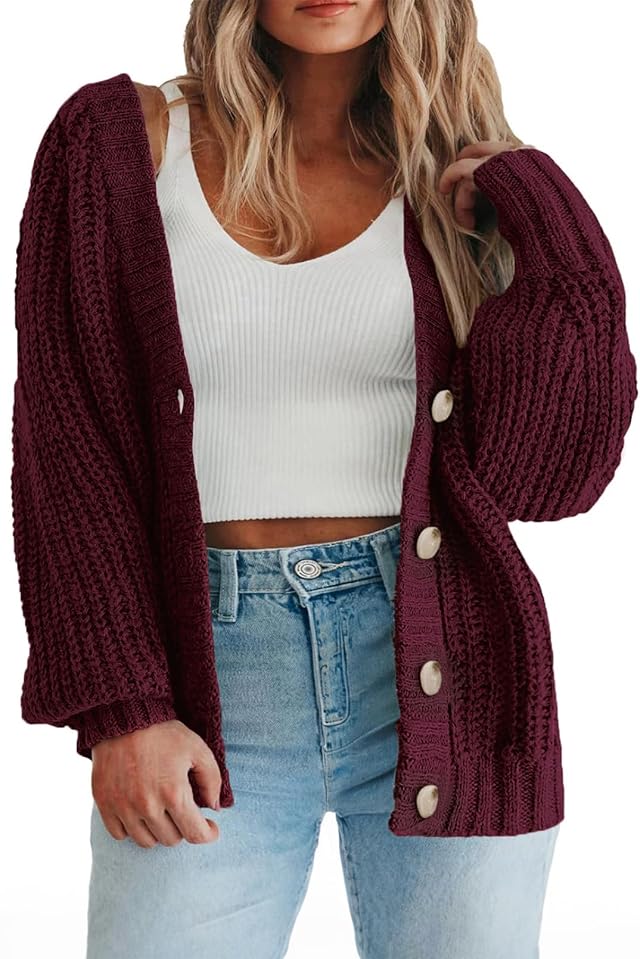 Eytino Womens Plus Size Cardigan Sweater Long Sleeve Button Down Chunky Knit Open Front Cardigans Outwear 1X-5X