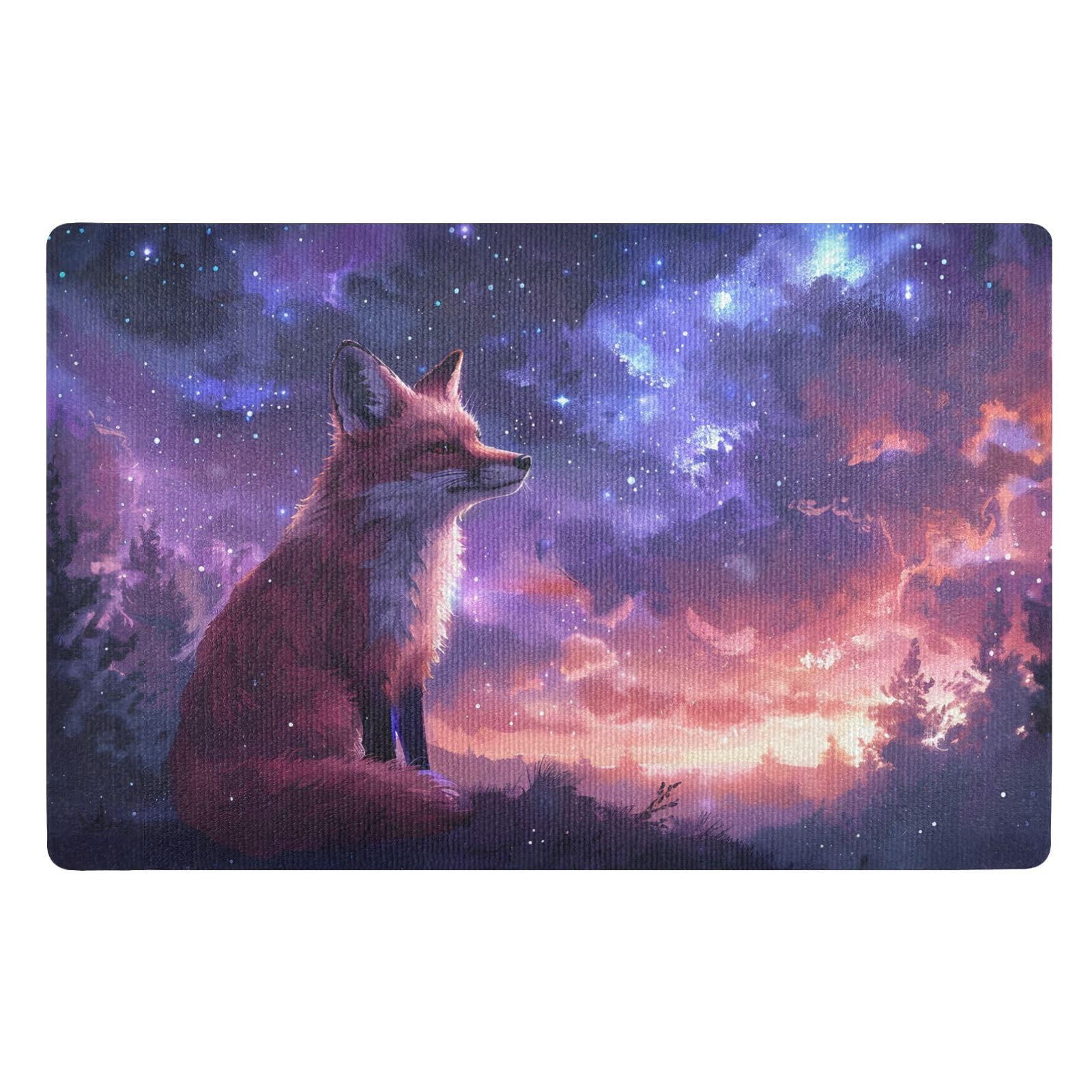Doormat Outdoor Entrance Front Door Mat Outside Patio Fox Galaxy Sky Non Slip Waterproof Absorbent Low Profile 20×32inch