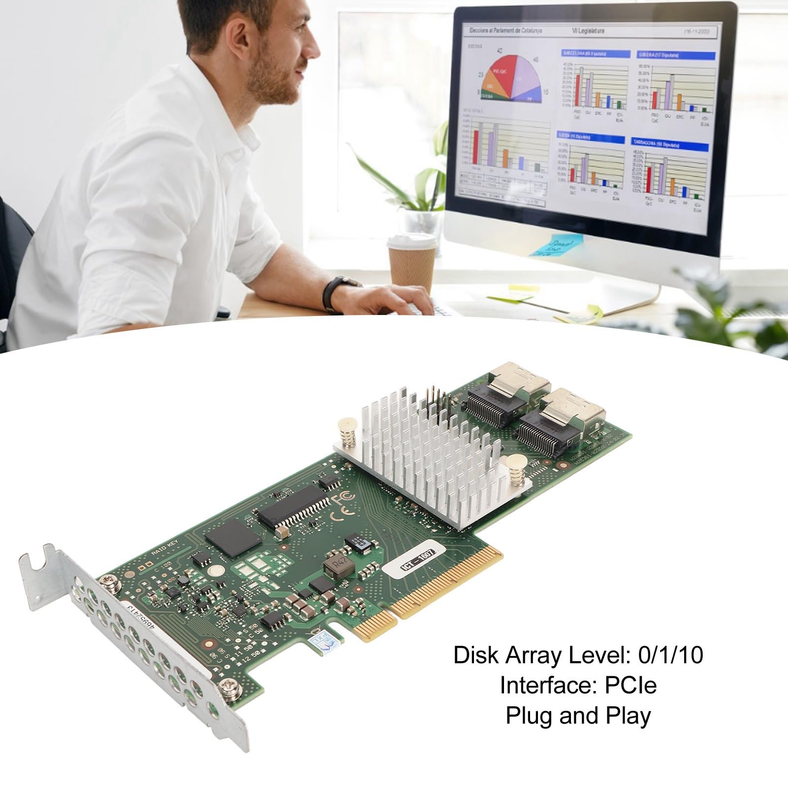 ASHATA Tarjeta Controladora Raid, Tarjeta Controladora PCIe SAS Tarjeta Controladora Raid de 6 Gbps 2 SAS SSF 8087 0 1 10 Niveles Raid Tarjeta Smart Array para Disco de Computadora