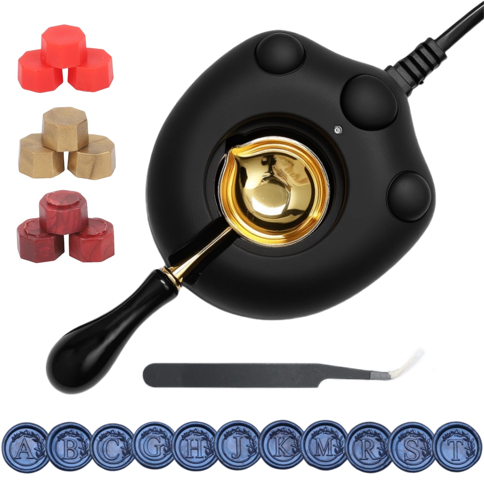 Kit di 732 timbri per ceralacca con scaldacera elettrico, timbro per sigillo con lettera dell'alfabeto A, perline in 28 colori assortiti, cucchiaio, kit di ceralacca (A)