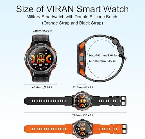 Miniatura 9 de VIRAN Relojes inteligentes militares para hombres, reloj inteligente resistente al agua 5 ATM con llamada Bluetooth (respuestallamada de marcación),