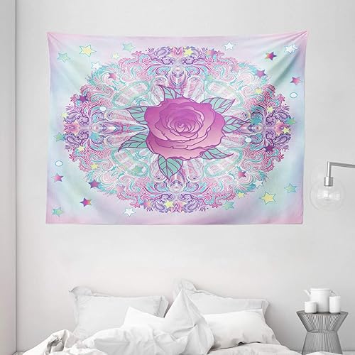Indie tapiz por Ambesonne, Psychedelic Mandala inspirado redondo rosa figura 90s Retro Vintage vibrante, para colgar en la pared para recámara,