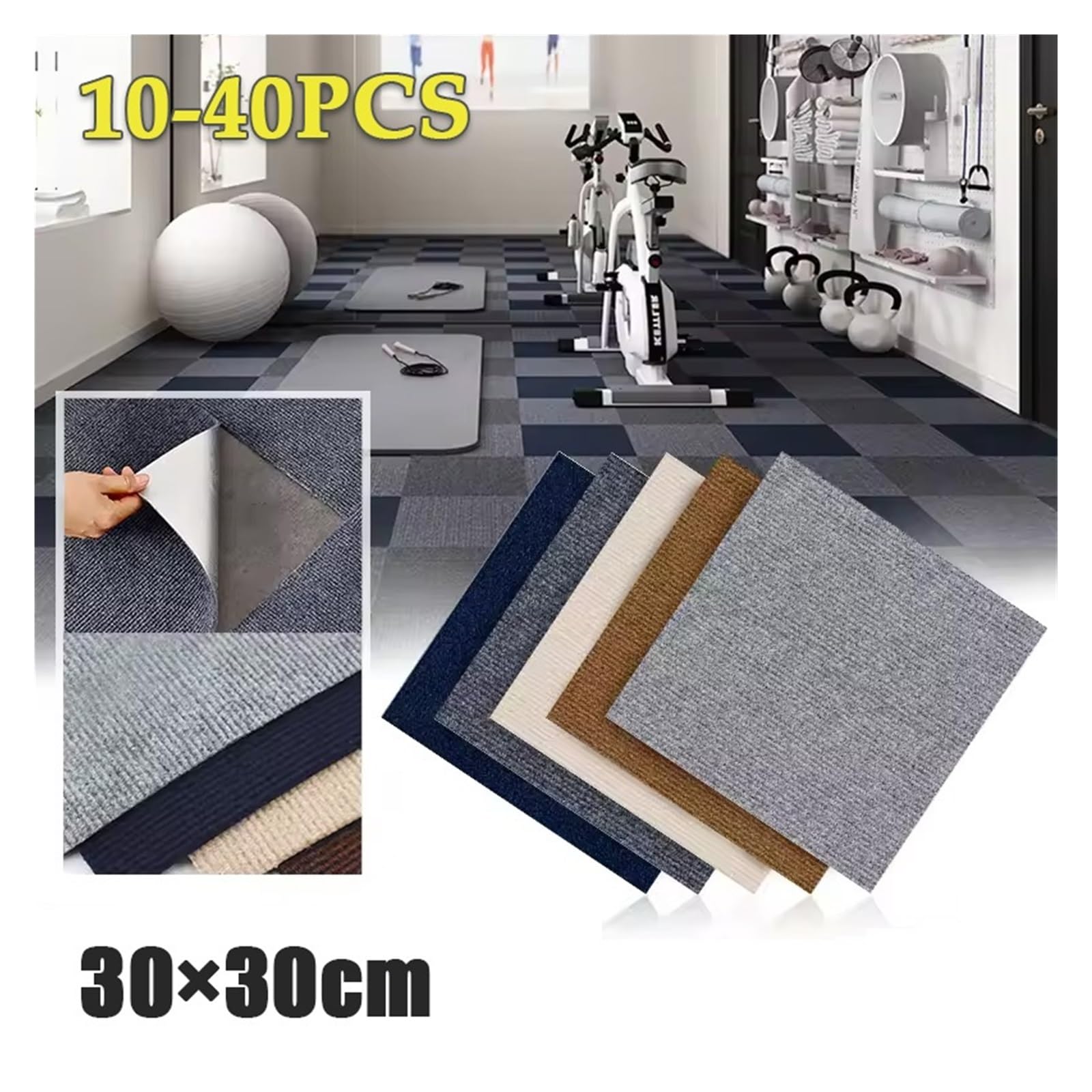 Moquette Pavimento 10-40 pezzi 30x30 cm Tappetino autoadesivo quadrato staccabile adesivo rimovibile for piastrelle fai da te for arredamento casa(Brown-40PCS)