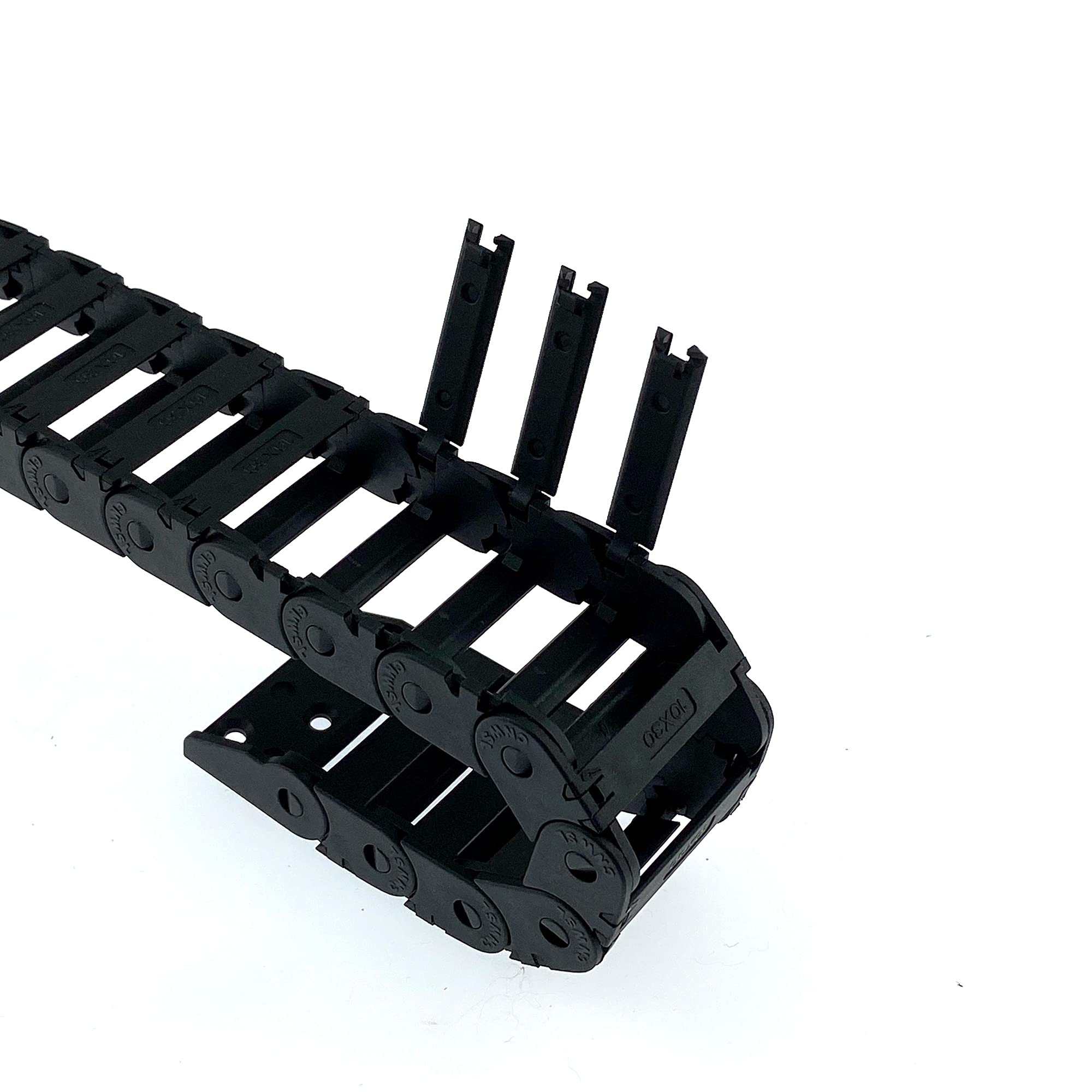 Mini łańcuch holowniczy, wymiary wewnętrzne 10 x 30 mm, długość serii 1000 mm, wzmocnione nylonowe złącze końcowe, nadaje się do drukarek 3D i CNC (R18, 10 x 30)