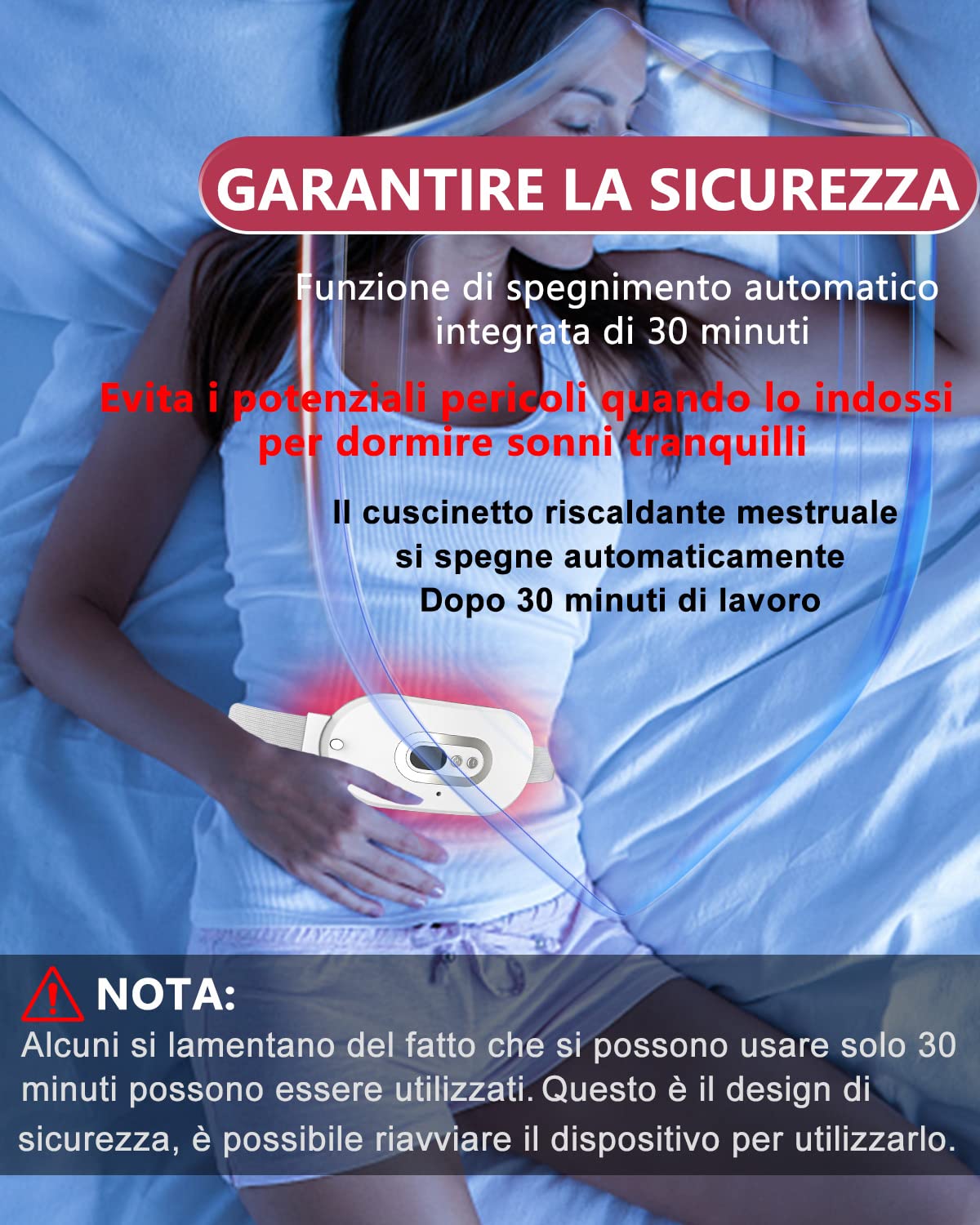 Cuscino Massaggiante Mestruale Ricaricabili-OVIFM Portatile Fascia Riscaldante Dolori Mestruali Cuscinetto e 3 Temperature Regolabili Heating Pad Senza Fili Pain Relief Lombare/Schiena/Crampi(Bianco)