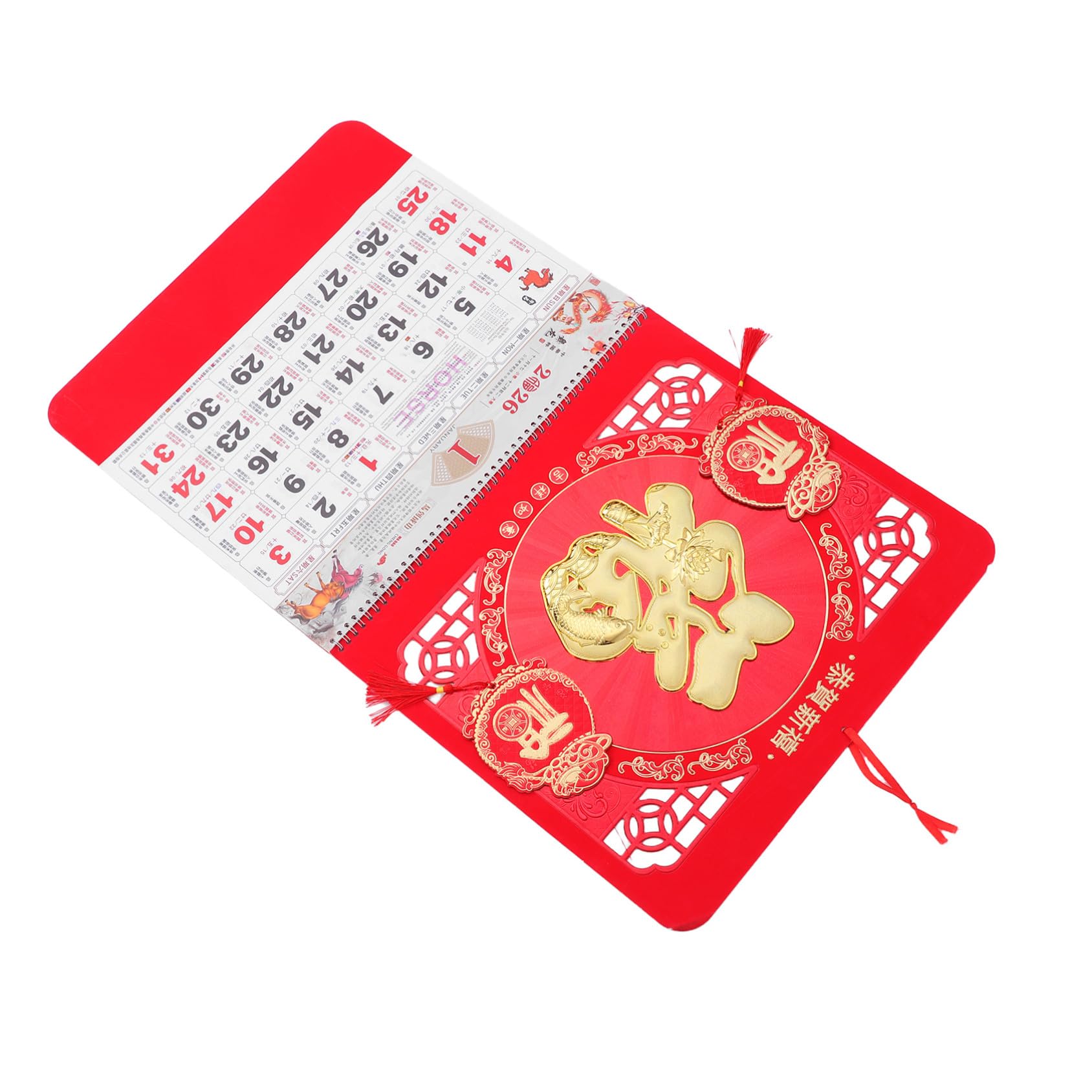 Calendario Chino de Pared Año del Caballo Diseño Tradicional Colgante Lunar Mensual Anual para Oficina y Hogar Decoración con Papel Resistente para Buena Fortuna y Prosperidad
