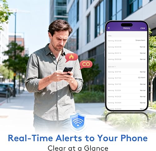 Miniatura 4 de Paquete de 3 detectores de humo Wi-Fi detector de monóxido de carbono combinado con notificaciones de aplicación, botón de pruebasilencio, detector