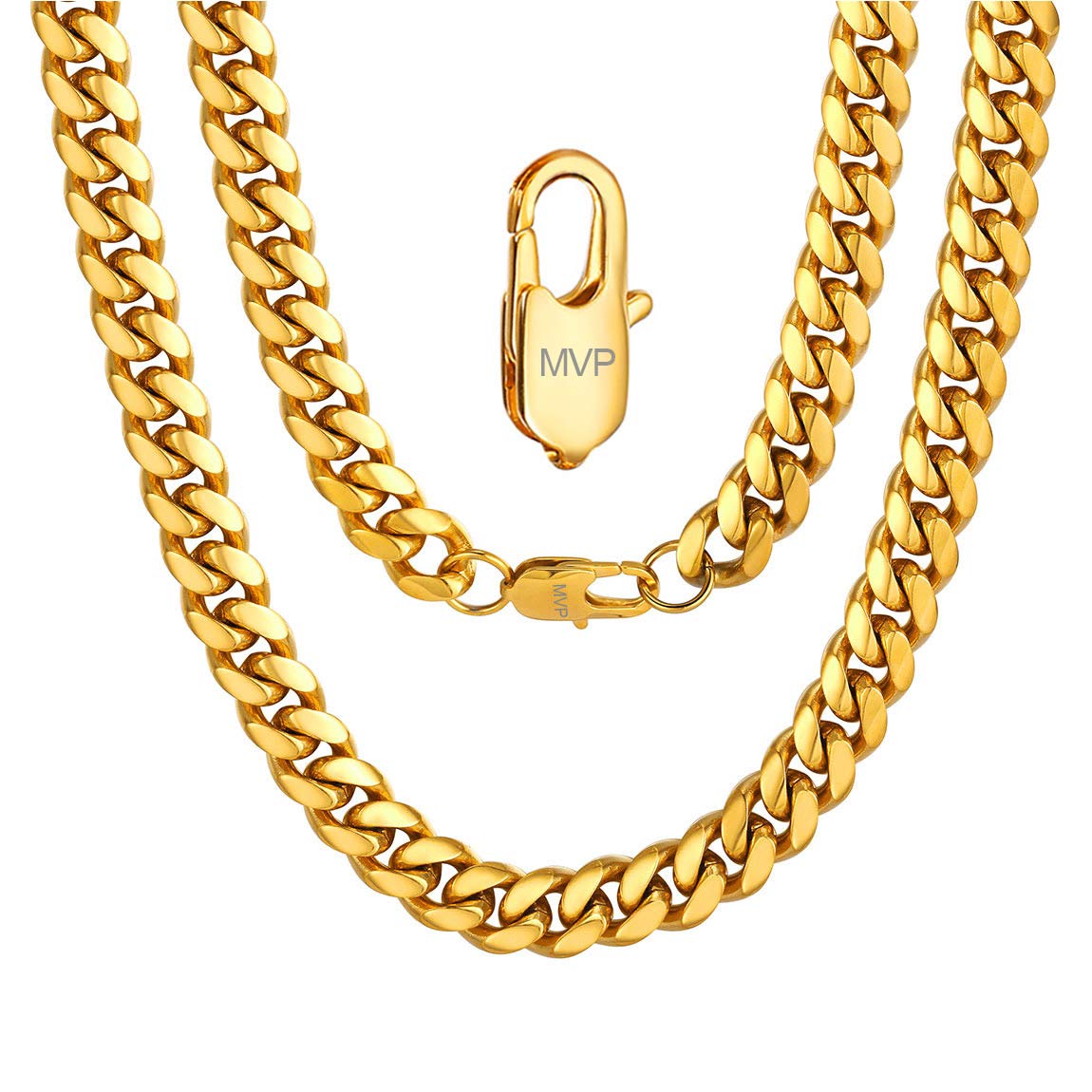 ChainsPro Men Chunky Miami Cuban Chain Necklace, Custom Available, 4.8/6/10/14mm Width, 18/20/22/24/26/28/30inch Length, Gold Plated/Stainless Steel/Black, Send Gift Box