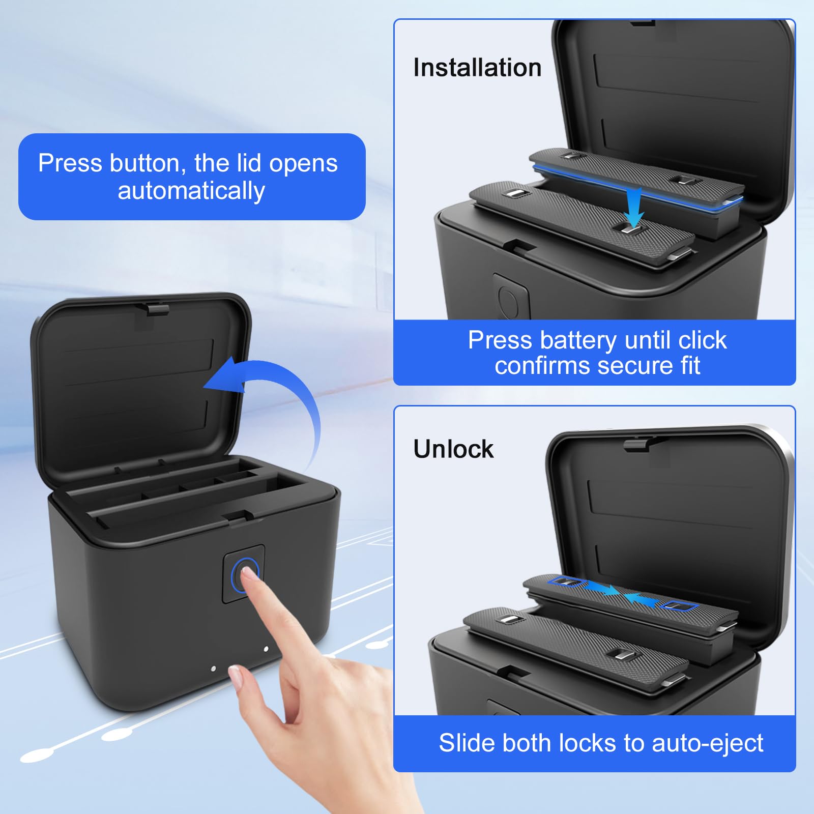 Chargeur Double Pour Batterie Insta360 X5 – ABS, Charge Rapide 90 Min, Taille 7,5x5x5 Cm, Noir