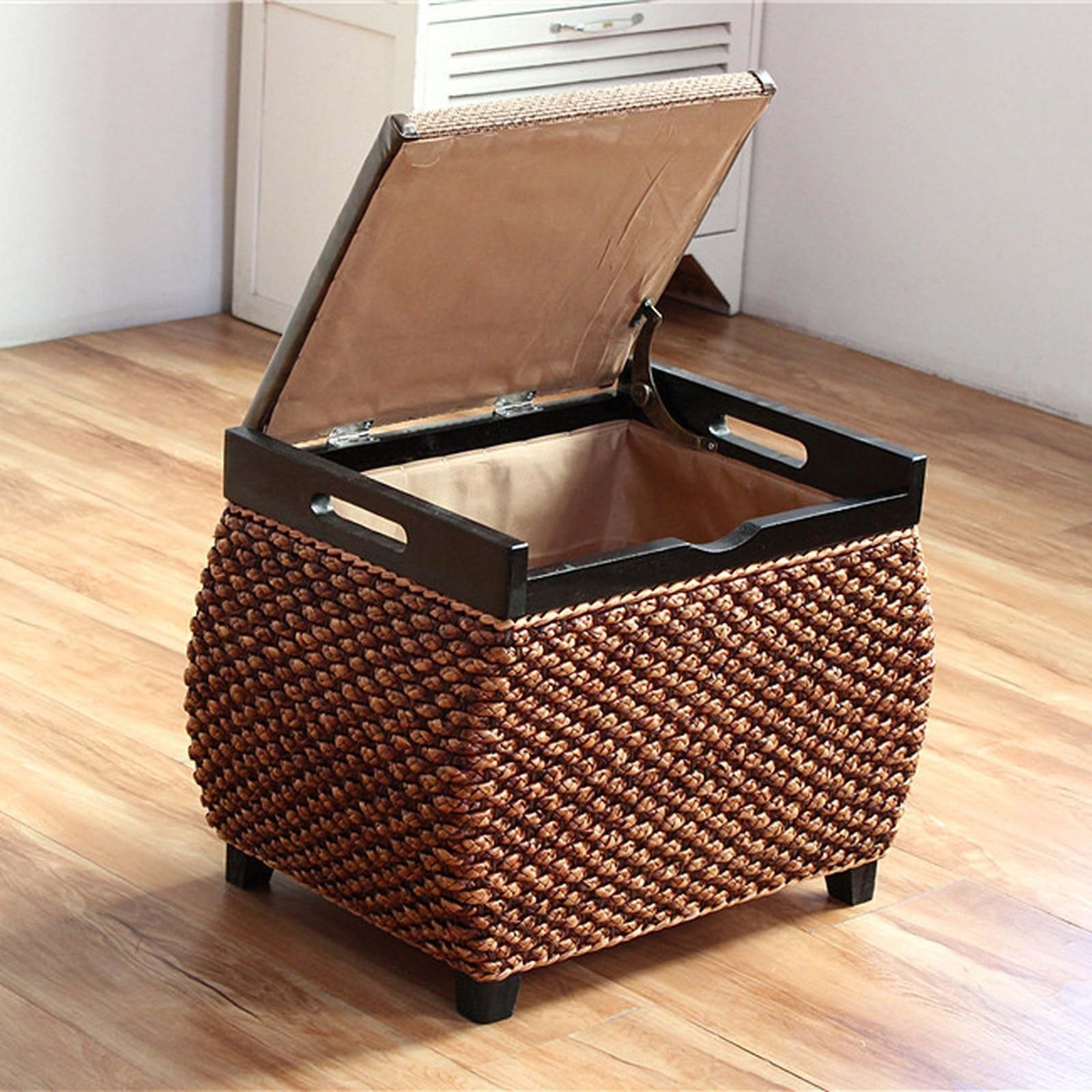 Sgabello ottomano quadrato marrone intrecciato – versatile poggiapiedi poggiapiedi e soluzione di archiviazione per ingresso per la decorazione della casa – pezzo elegante e funzionale (1)