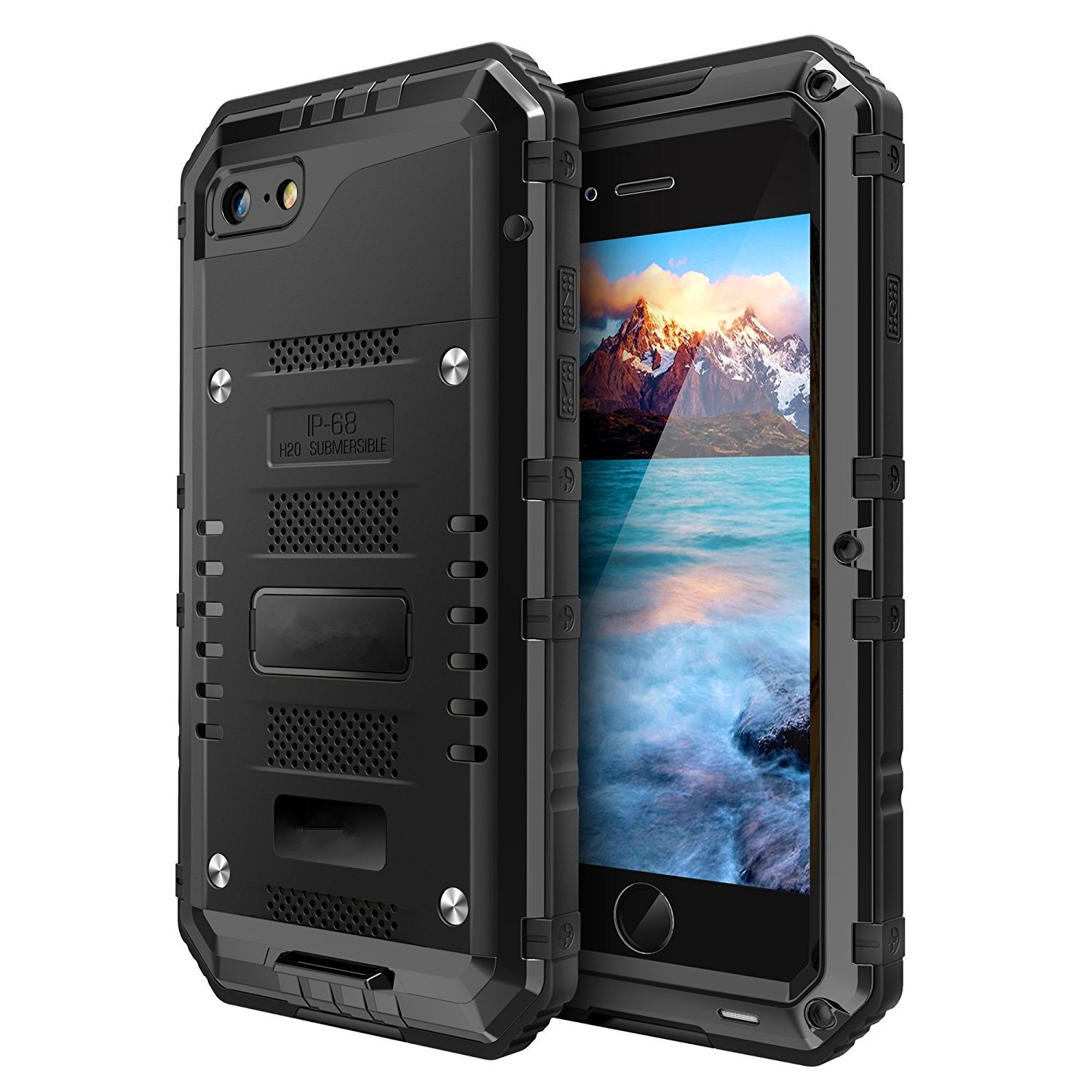 Funda impermeable para iPhone 7, iPhone 8, carcasa protectora de cuerpo completo con protector de pantalla integrado, funda resistente de grado militar para iPhone 8 / iPhone 7, (negro) 2