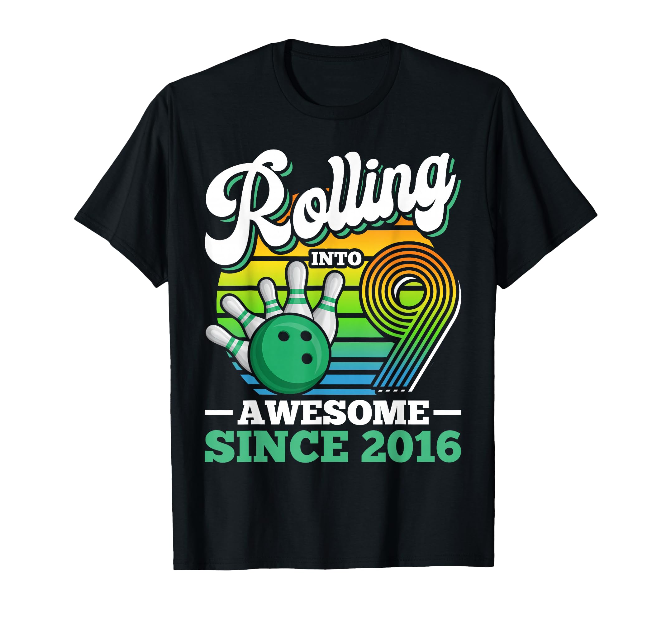 Bowling Birthday Party Rolling Into 9 Years Boy 9th Birthday T-Shirt