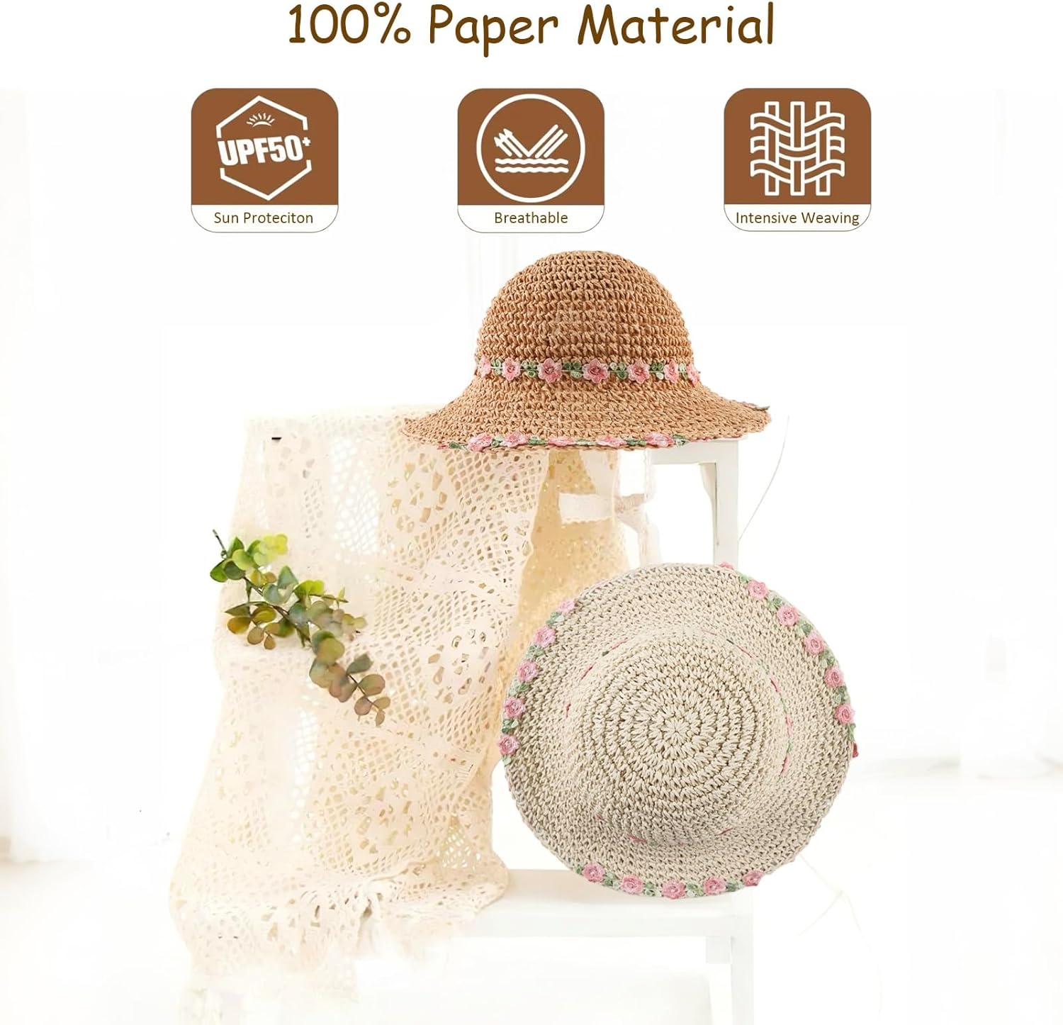 Baby Girl Sun Hat for Toddler Straw Hats Kids Bucket Hat with Bow Flower Baby Sun Cap for Girls Beach Summer Outdoor - Image 3