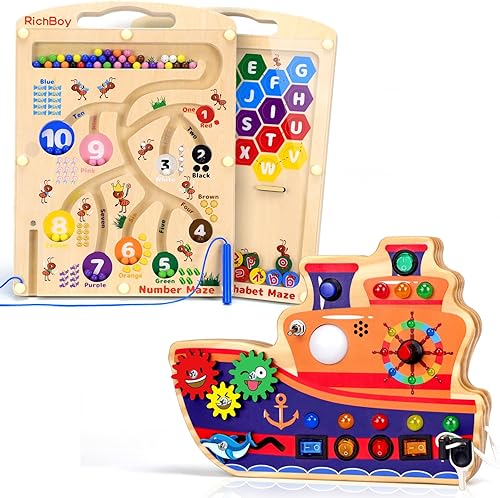 Tablero magnético de laberinto del alfabeto 2 en 1 y tablero Montessori ocupado  Juego de clasificación de colores de rompecabezas de madera para