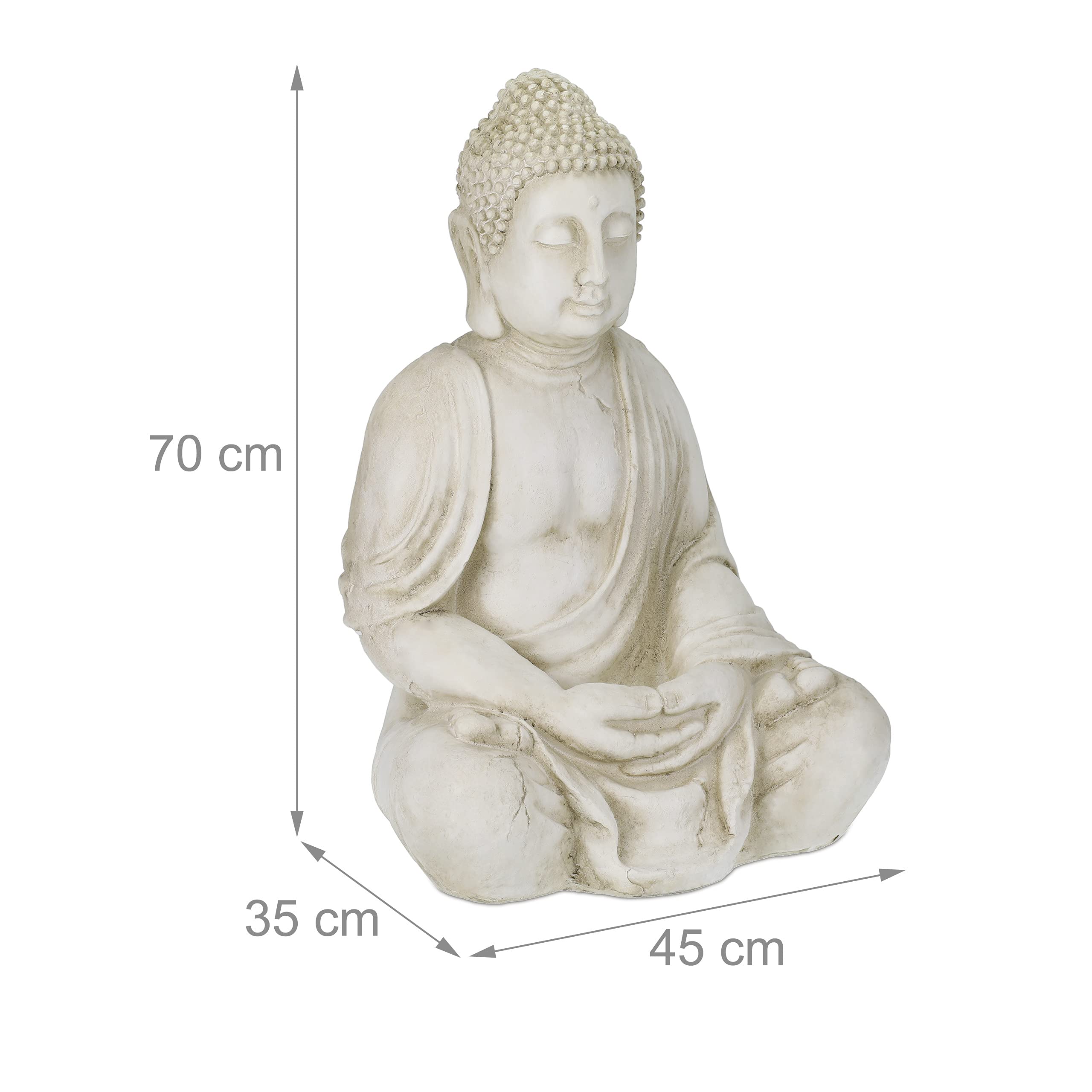 Relaxdays Statue Bouddha XXL, Assis, Grand, Jardin, 70 cm de Haut, résistant aux intempéries et au Gel, déco, crème