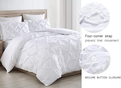 Miniatura 7 de Chezmoi Collection Natalia - Juego de funda de edredón plisada con pompones y flecos, funda de edredón de microfibra lavada suave hipoalergénica con