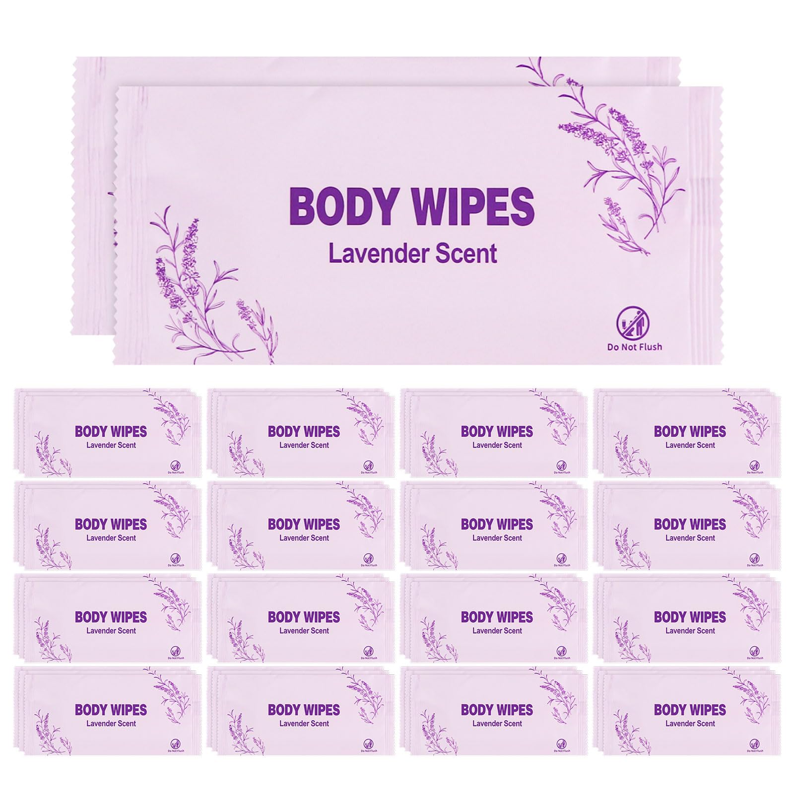 Body Wipes Individually Wrapped, 50 Pack Adult Bath Wipes No Rinse Extra Large Thick (11.8"x7.9"), Suitable for Camping, Gym and Travel, Lavender