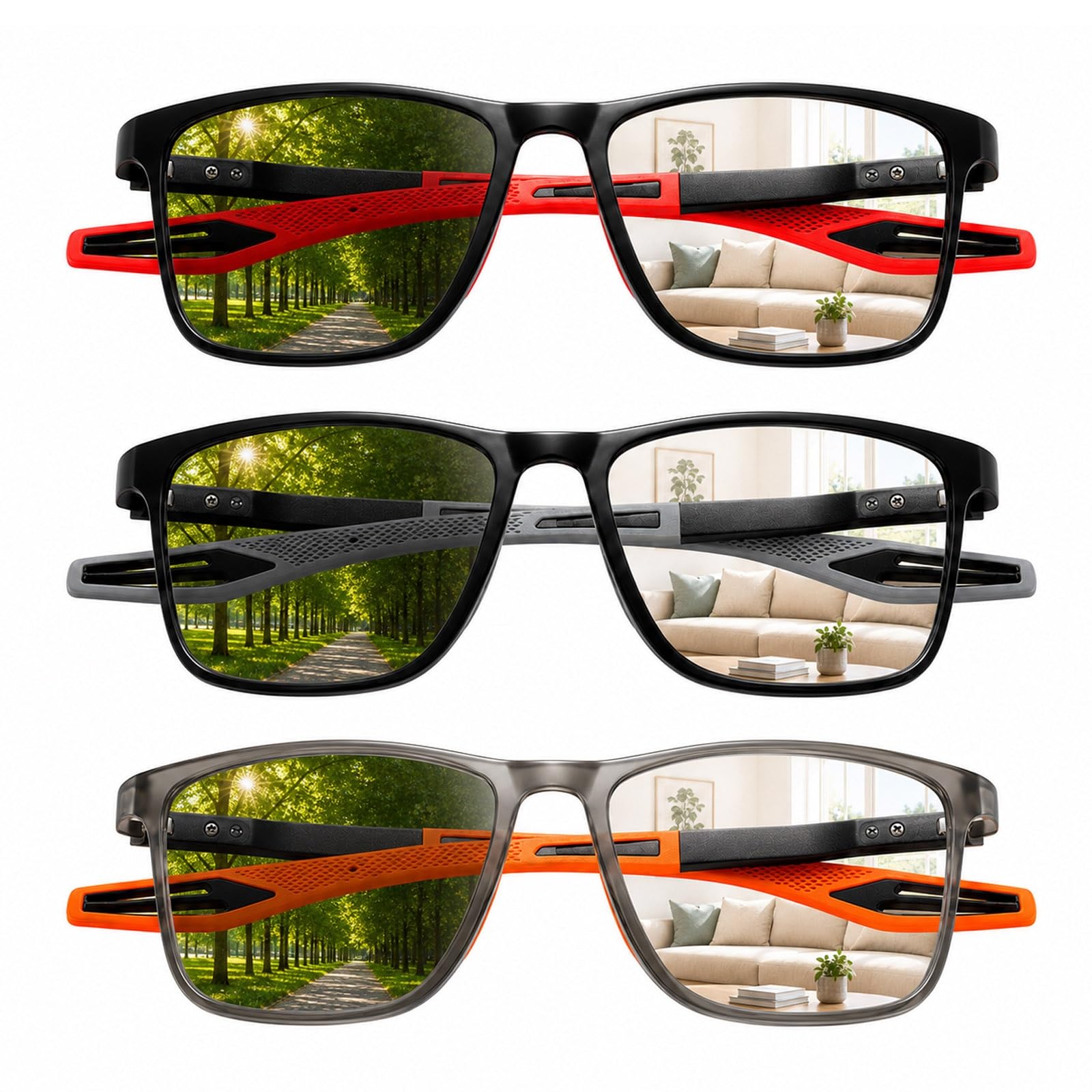Generisch 3er-Pack Selbsttönende Multifokale Lesebrille, Gleitsichtbrille für Damen Herren, Blaulichtfilter Computerbrille mit Etui