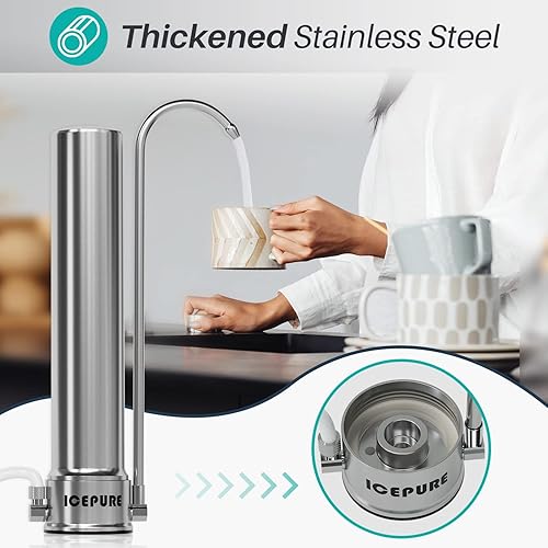 Miniatura 2 de ICEPURE Sistema de filtro de agua para encimera, filtro de agua de grifo de 8000 galones, filtro de encimera de acero inoxidable, reduce el 99.99%