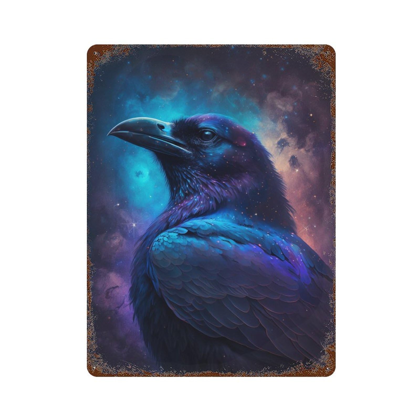 Cosmic Raven Art Print-19 Weathered Tin Sign 15.7"x11.8", Decorative Metal Wall Art for Garage, Bar And Workshop Decor