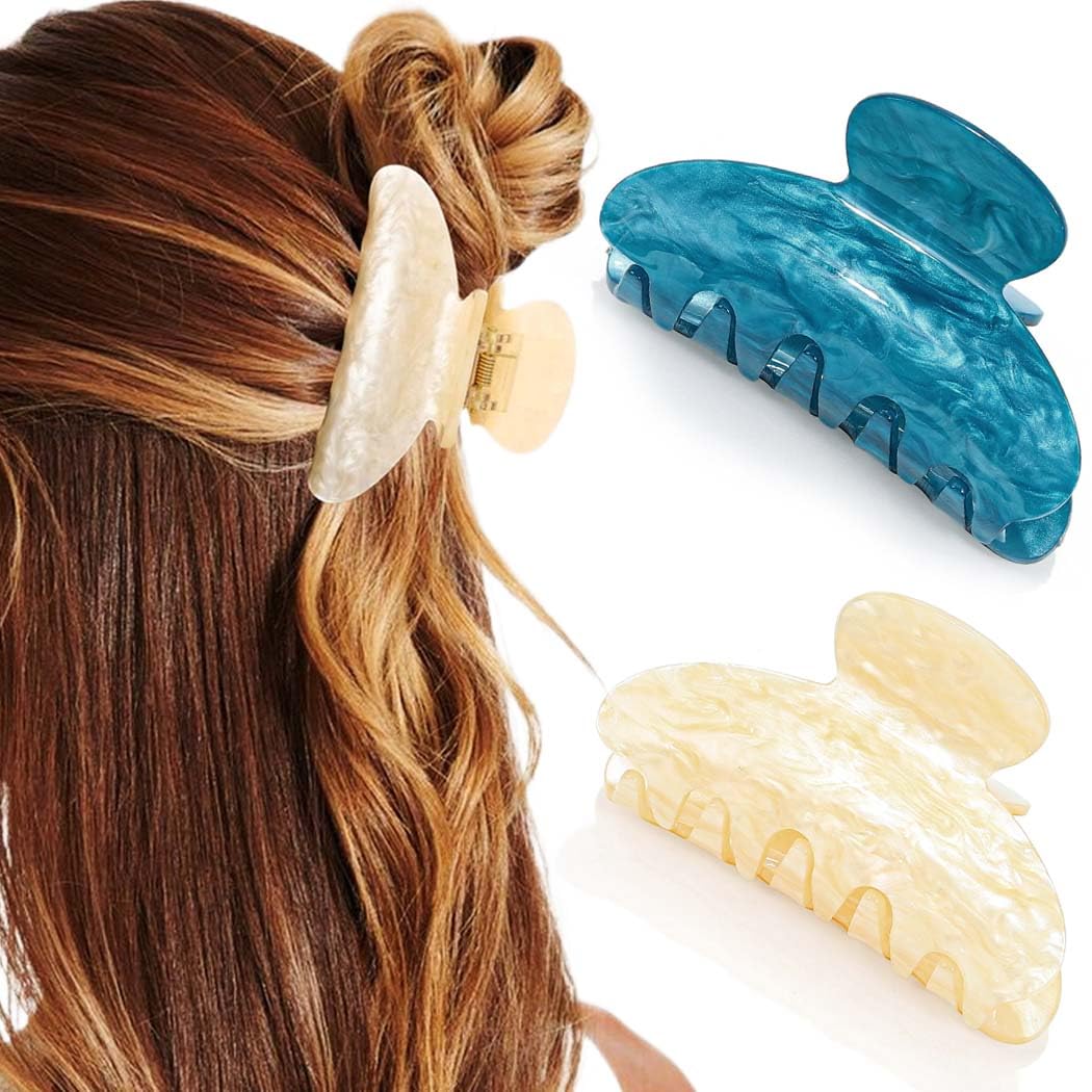 Reaky Acrylic Claw Clips Pink Hair Clip Cute Medium Hair Claws Hair Accessories for Women (royal blue+khaki)