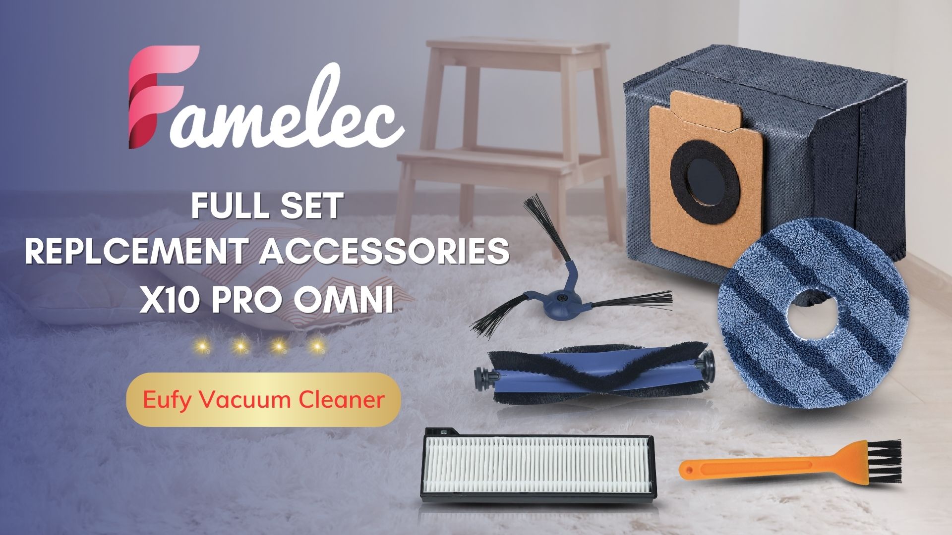 FAMELEC Replacement Parts Kit For Eufy X10 Pro Omni Robot Vacuum - Filters, Brushes, Mop Pads, Bags - View #8