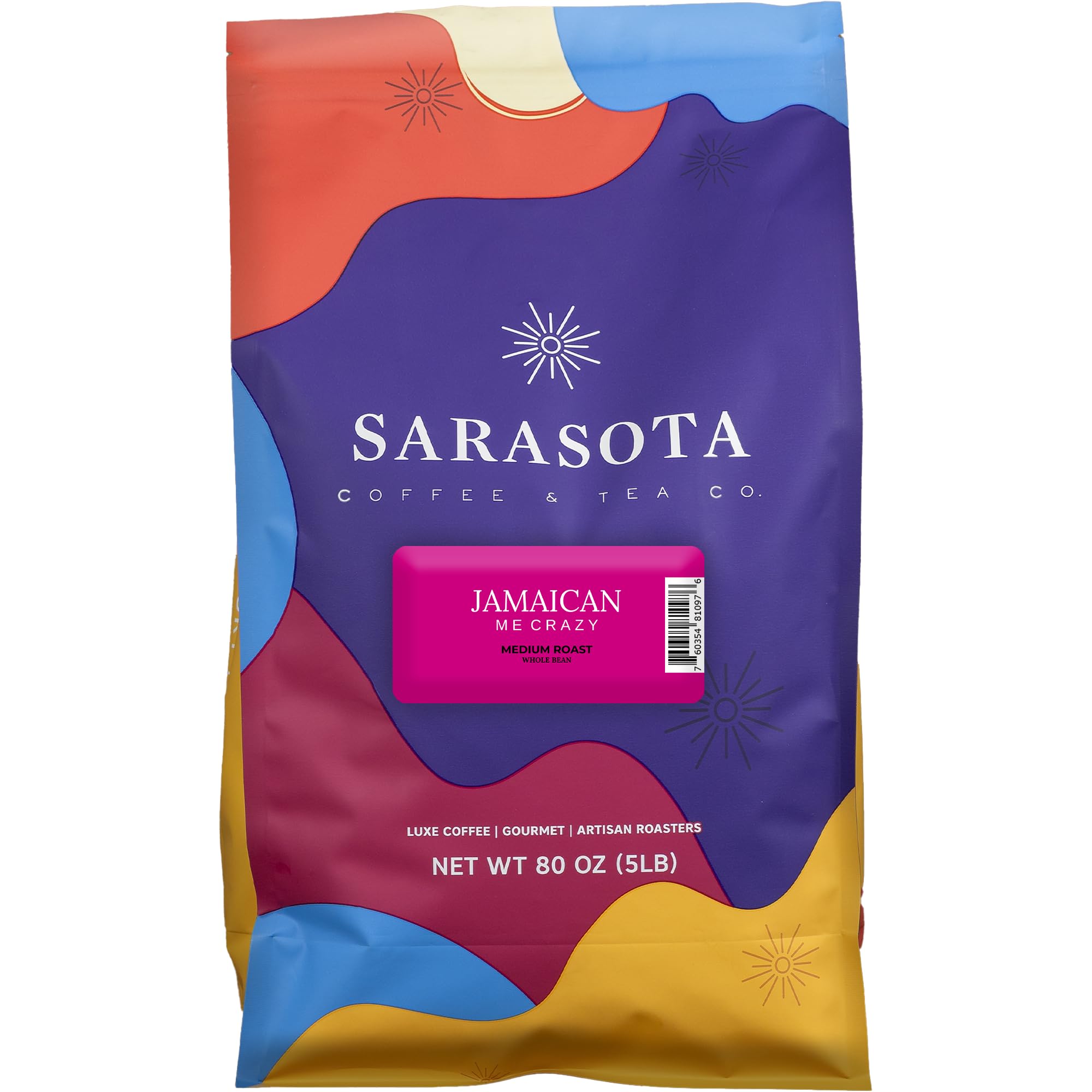 Sarasota Coffee Whole Bean Jamaican Me Crazy | Medium Roast Gourmet Flavored Coffee Beans | Low Acid, Mold Free, Specialty Grade Bulk Beans | 5lb (80