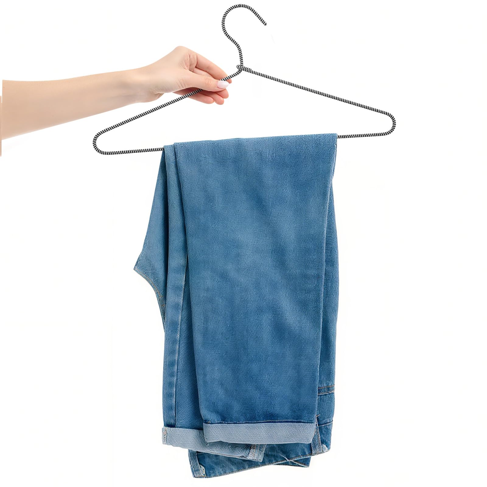 GlikCeil 30 perchas de metal envueltas en tela, perchas de alambre cubiertas, perchas de metal antideslizantes para ropa, armario, ropa, traje, camisa y pantalón (rayas blancas y negras)
