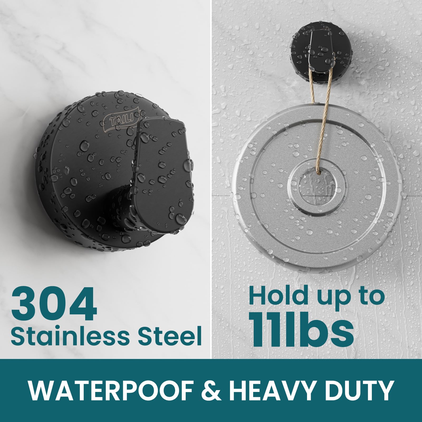 TAILI Bathroom Towel Hooks Black with Vacuum Suction Cups No Drilling Reusable Metal Bathroom Suction Hooks Waterproof Heavy Duty Removable Hanger for Shower Kitchen - Image 3