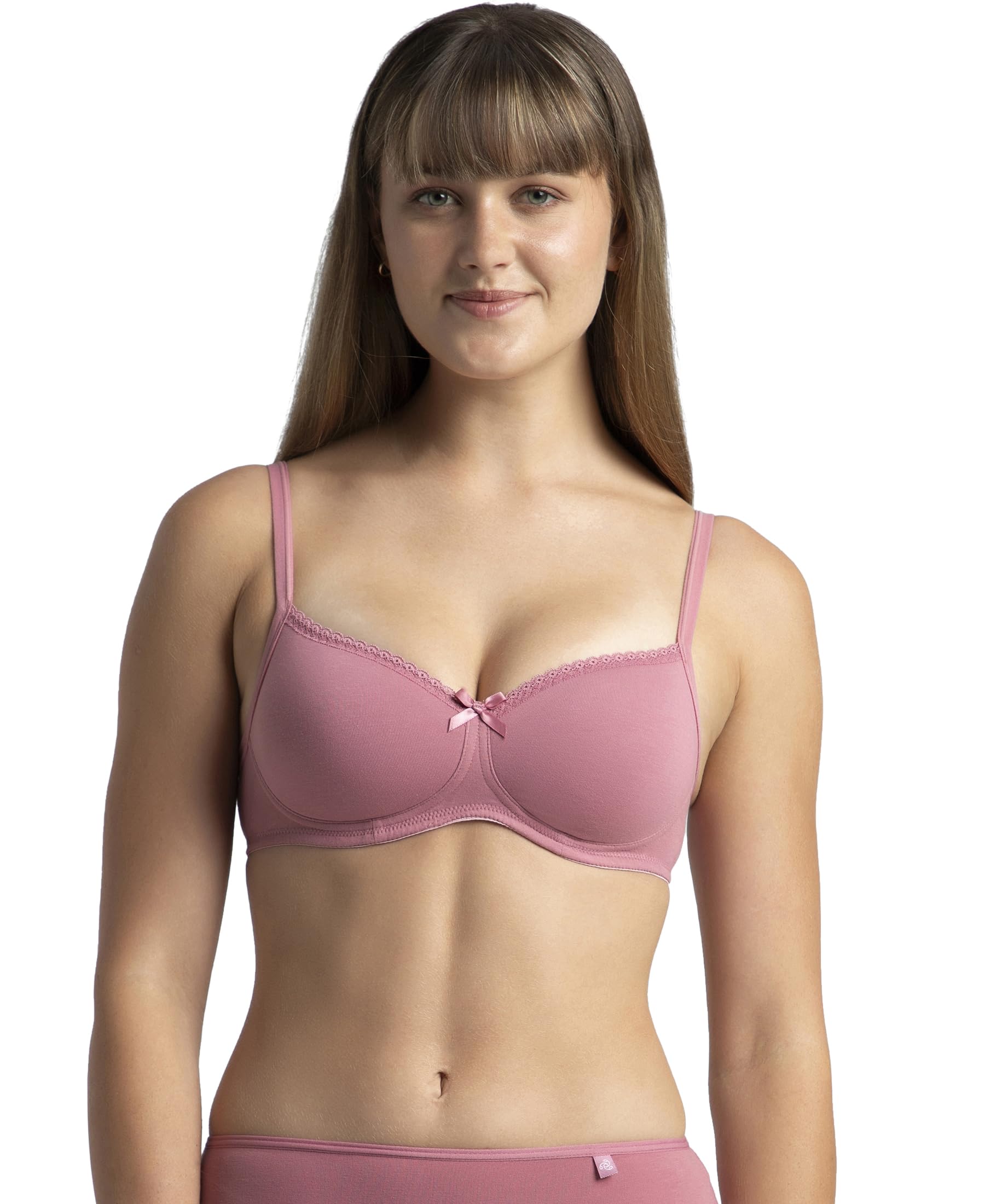 Jockey 1723 Women Super Combed Cotton Elastane T-Shirt Bra| Wirefree | Padded | Medium Coverage | Lace Styling with Adjustable Straps | Fabric