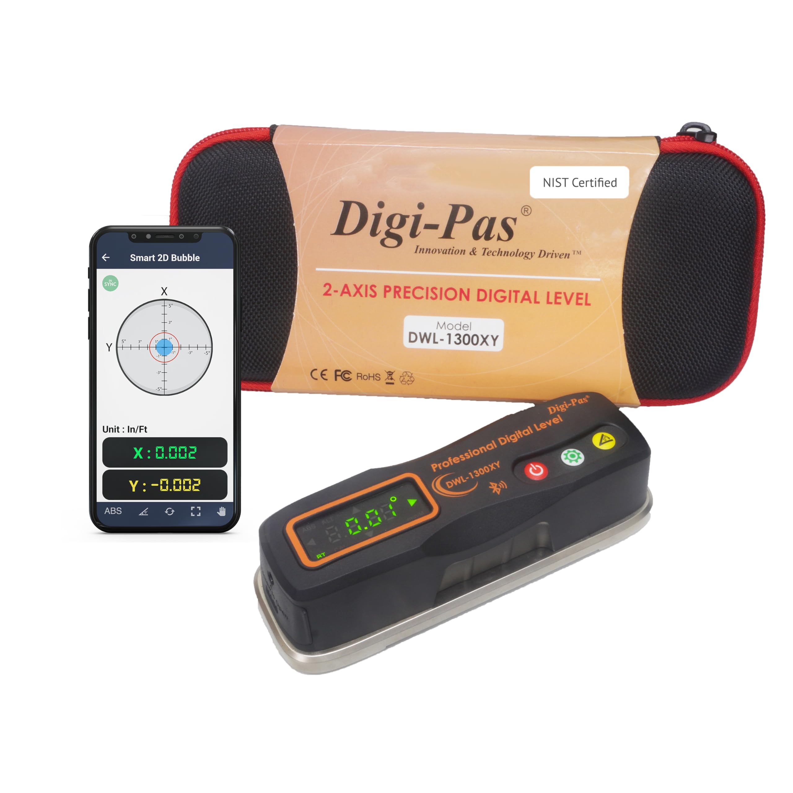 Digi-Pas 2-Axis Smart Master Precision Level with NIST Certificate + DATA (DWL1300XY- NIST)